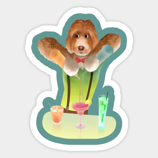 Cavapoo Dog Bartender Preparing Cocktails Sticker by zkozkohi